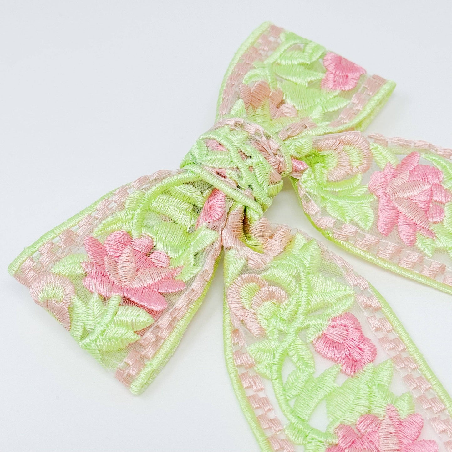 Lacey Embroidered Bow Hair Clip
