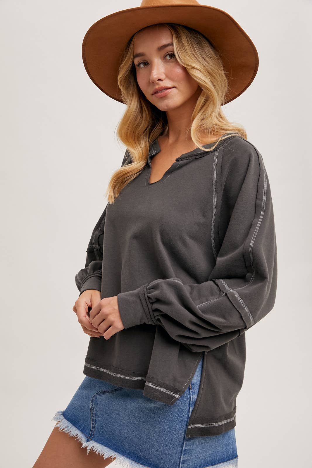 Charcoal Stitch Knit Top