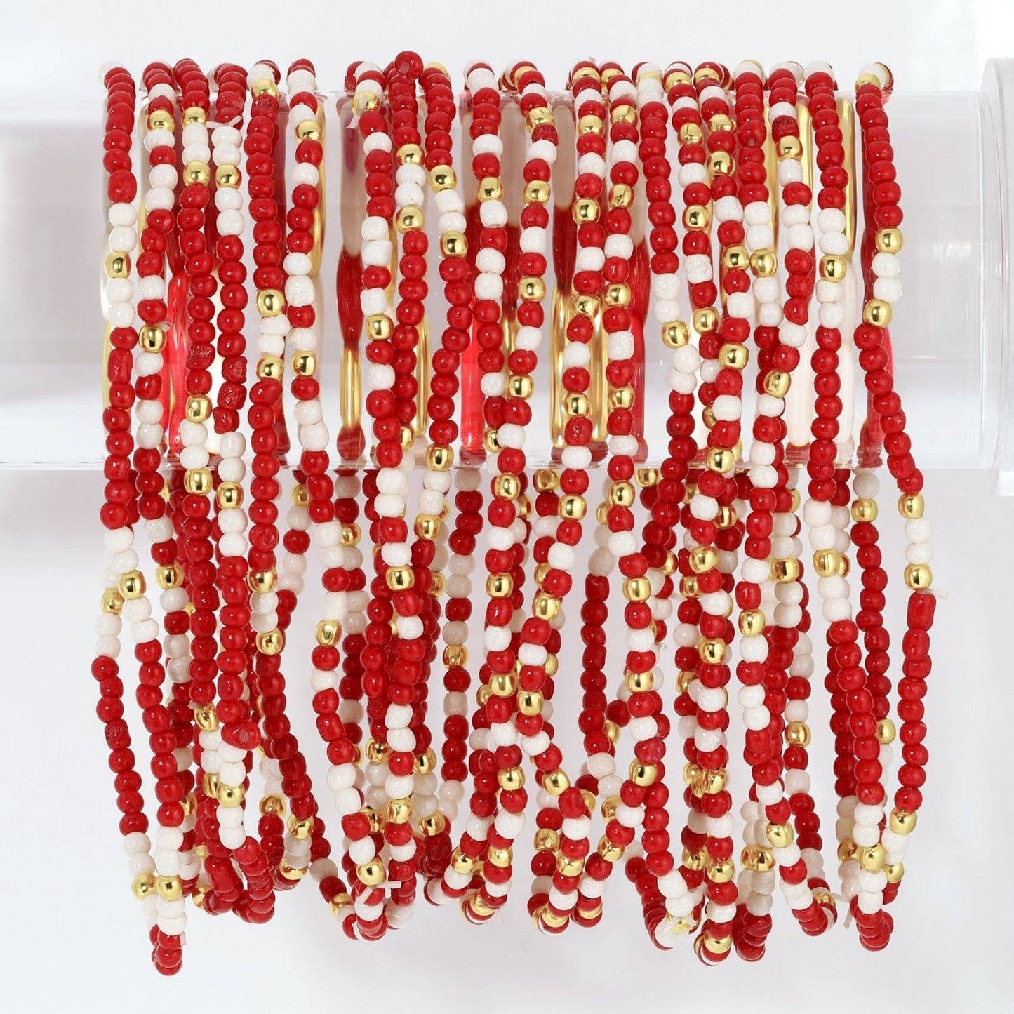 Crimson & White Stretch Bead Bracelet