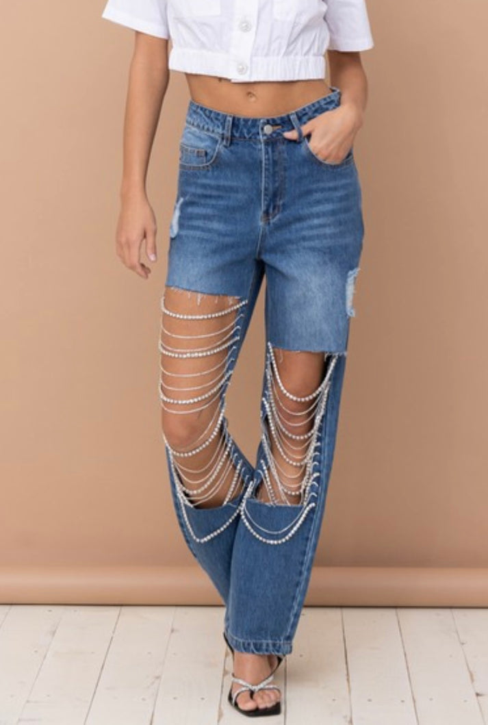 Rhinestone Cowgirl Cut Out Jeans