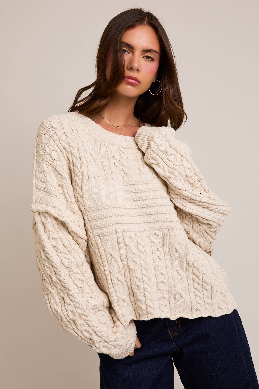 Cozy Cream Flag Sweater