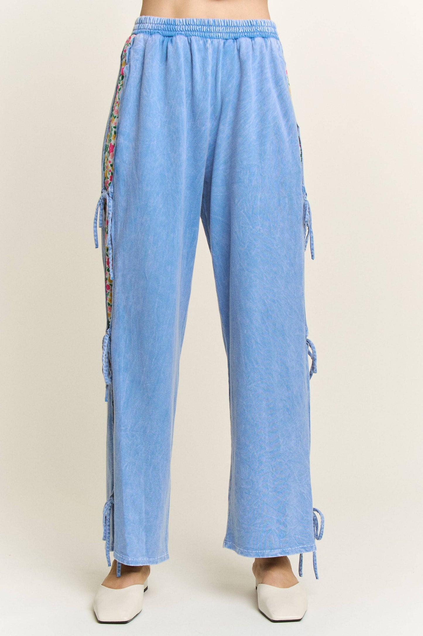 Blue Floral Ribbon Pants