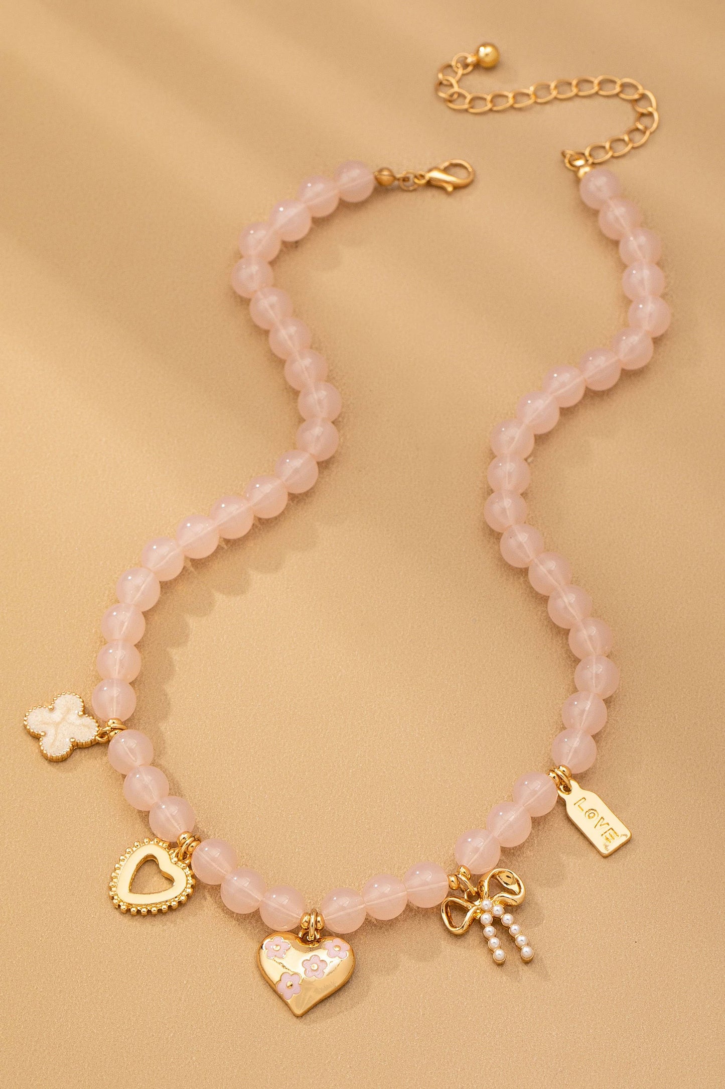 Pink Beaded Charm Necklace