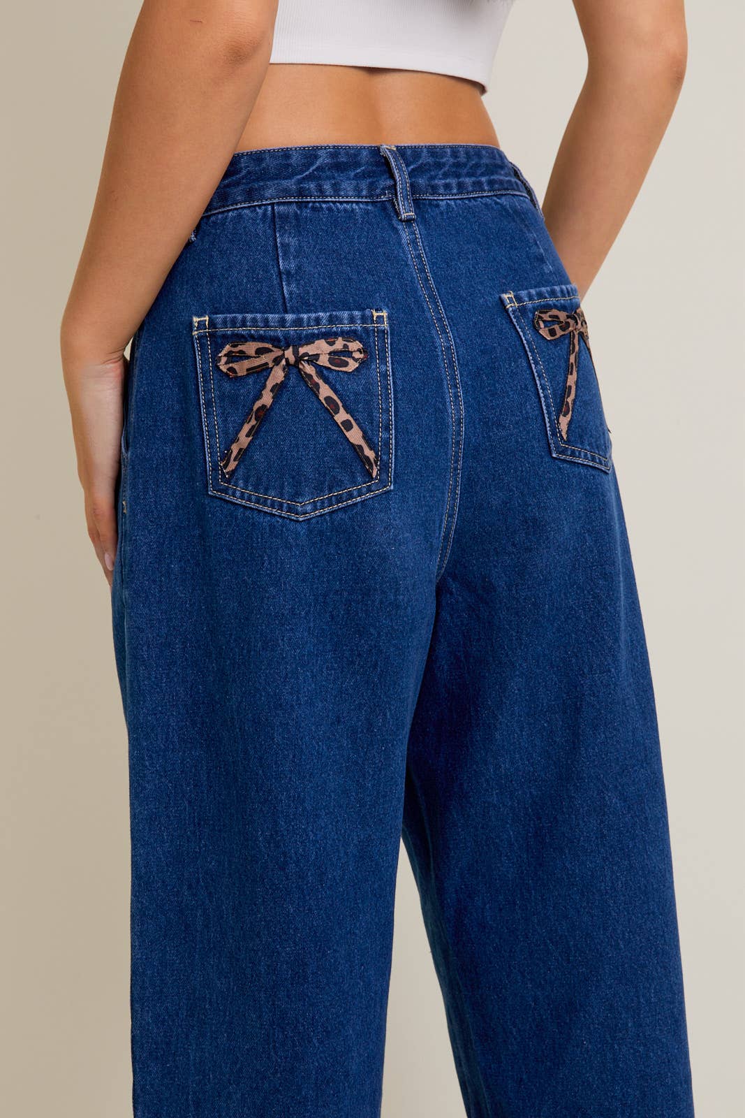 Leopard Bow Barrel Jeans