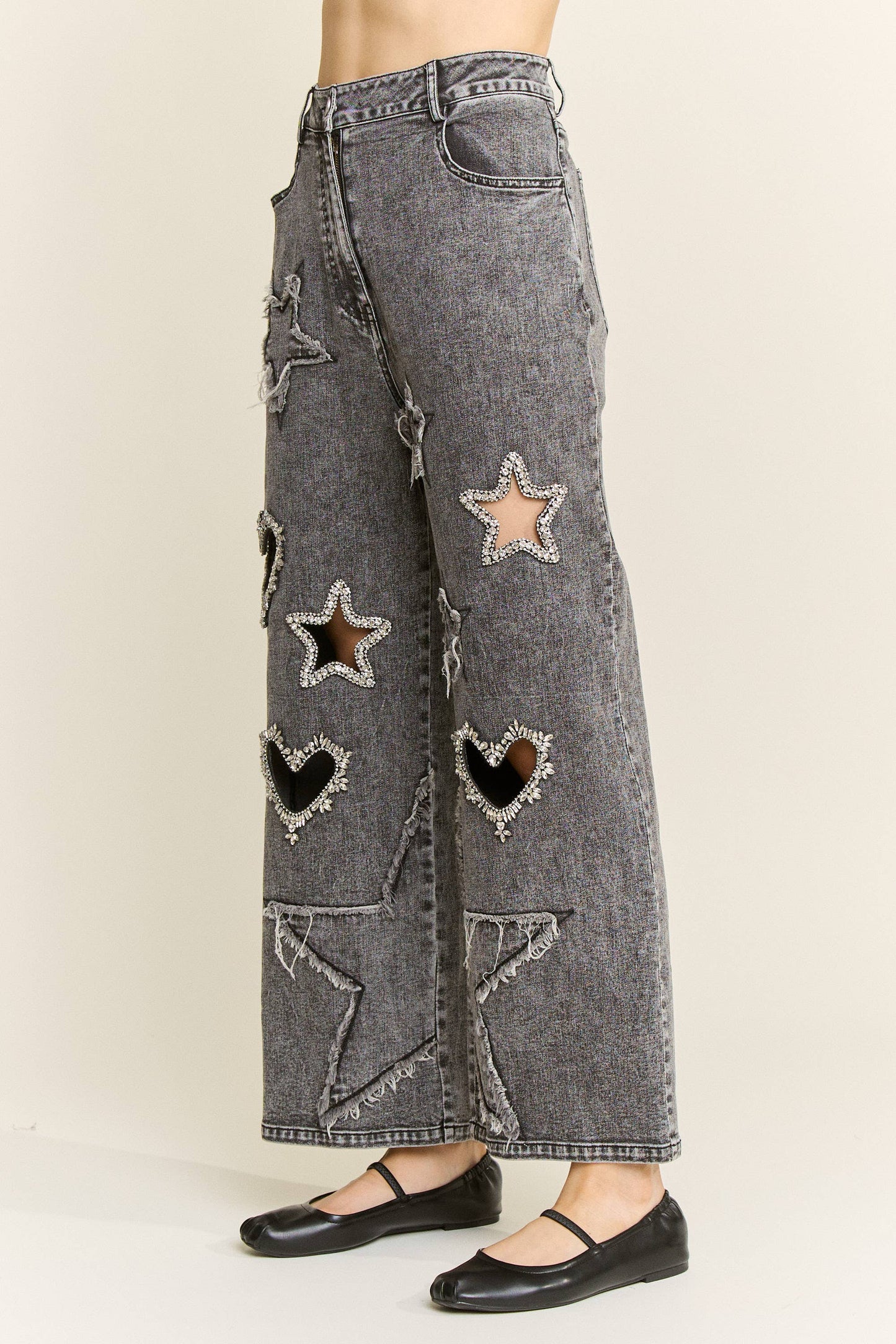 Bling Rhinestone Cut-Out Jeans