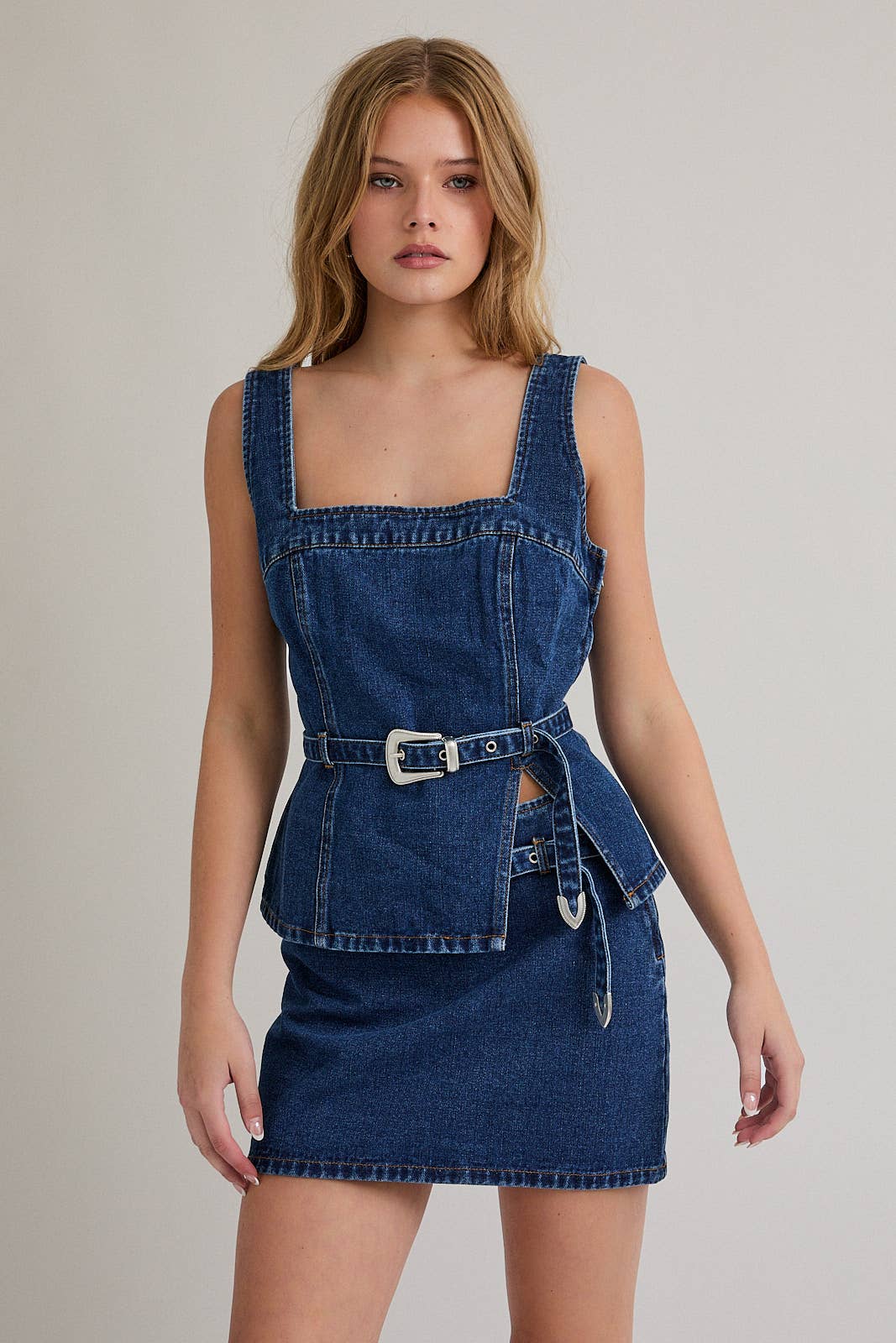 Belted Denim Top