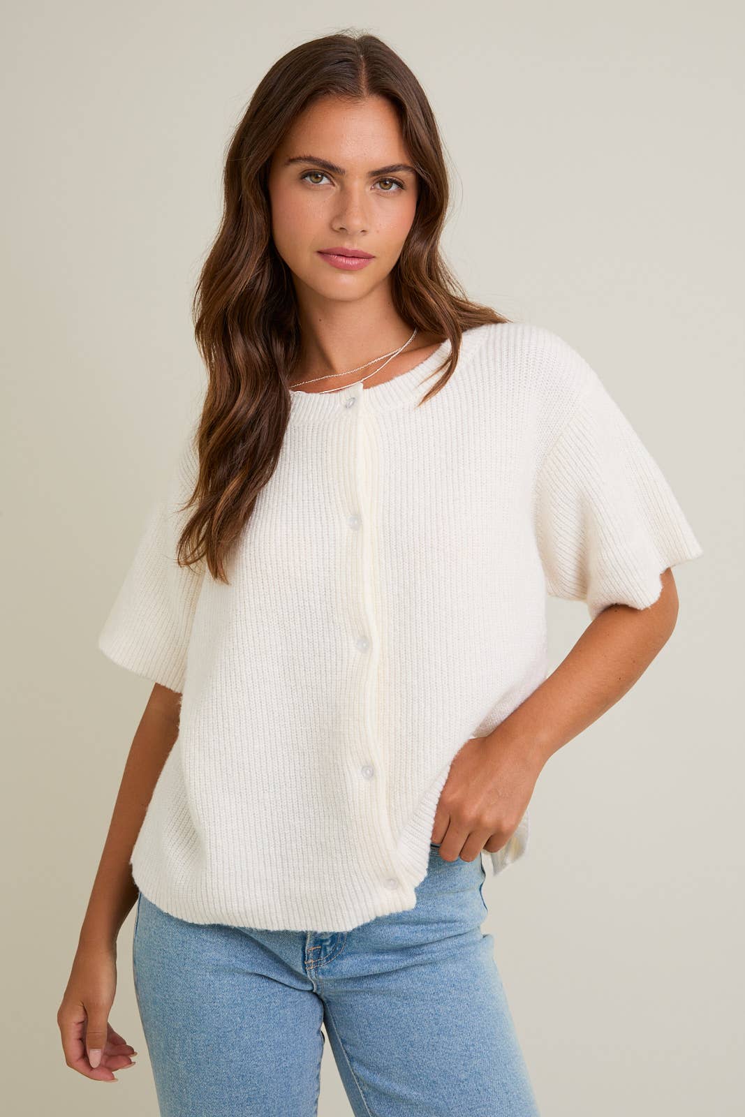 Cream Button-Up Cardigan