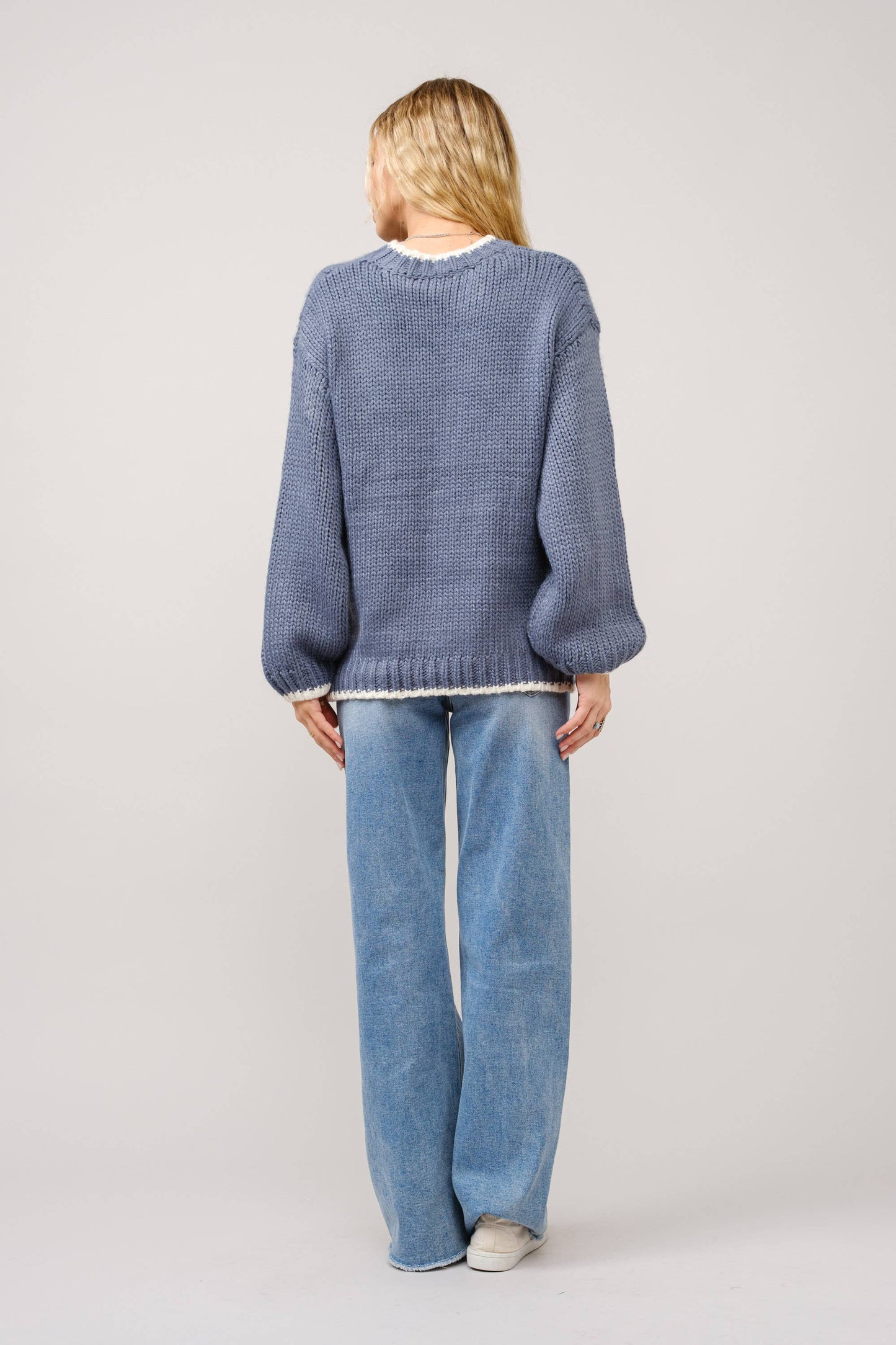 Blue Bow Embroidered Sweater