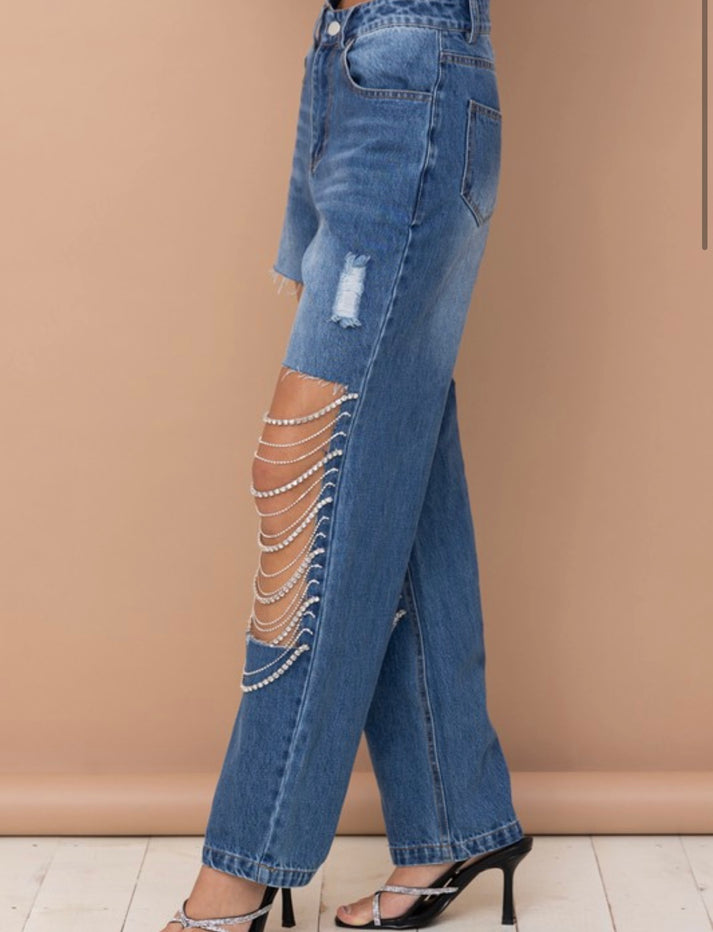 Rhinestone Cowgirl Cut Out Jeans