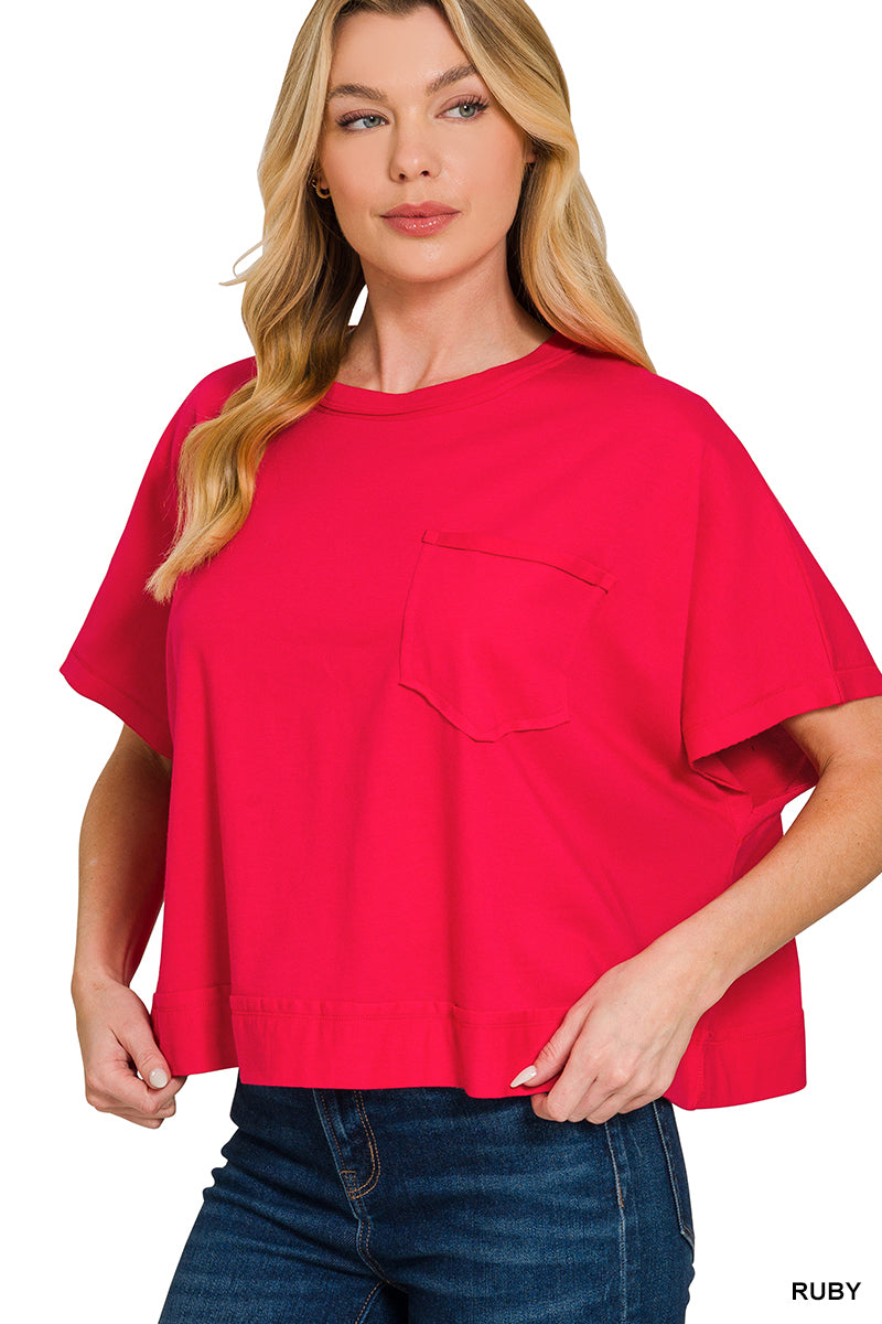 Raw Edge Boxy Top - Red