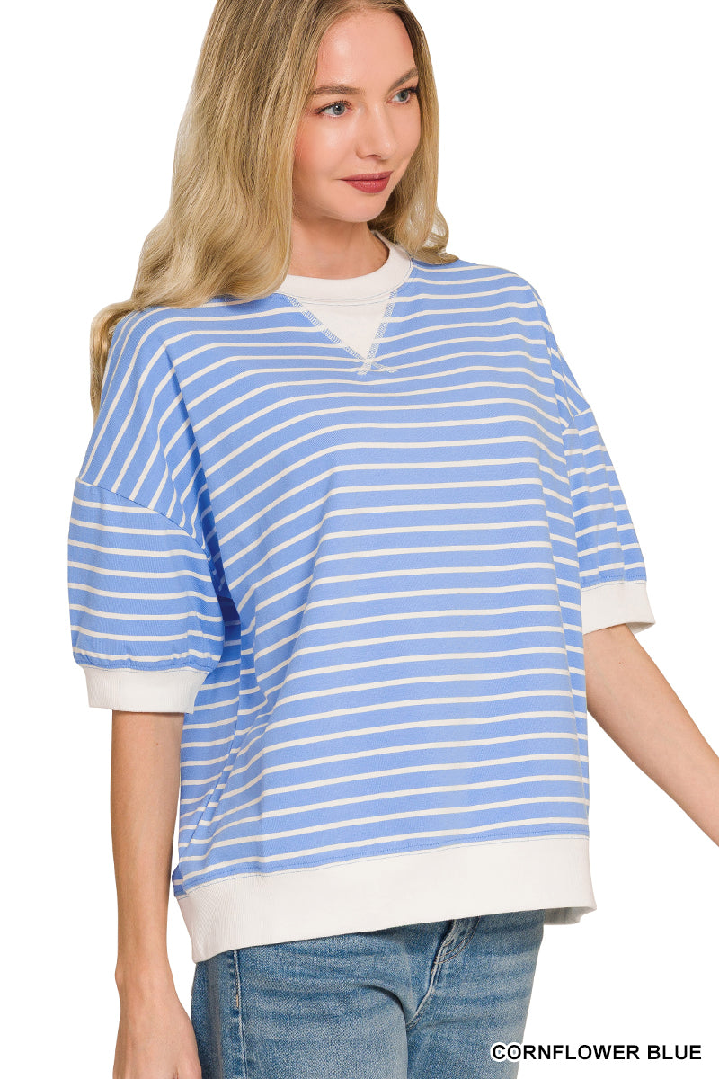 Blue Banded Pullover Top