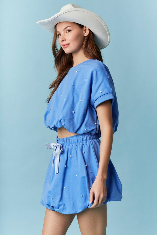 Blue Bubble Mini Skirt