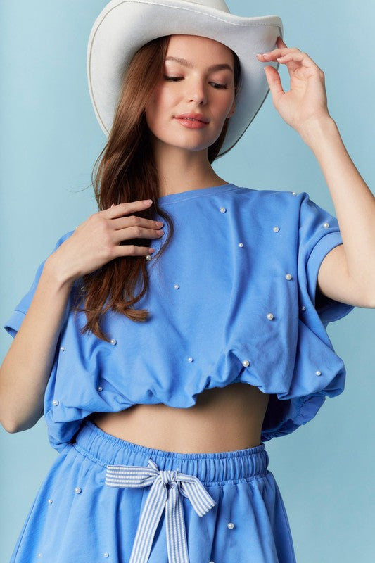 Blue Bubble Crop Top