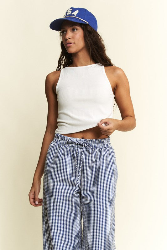 Blue Gingham Boxer Pants