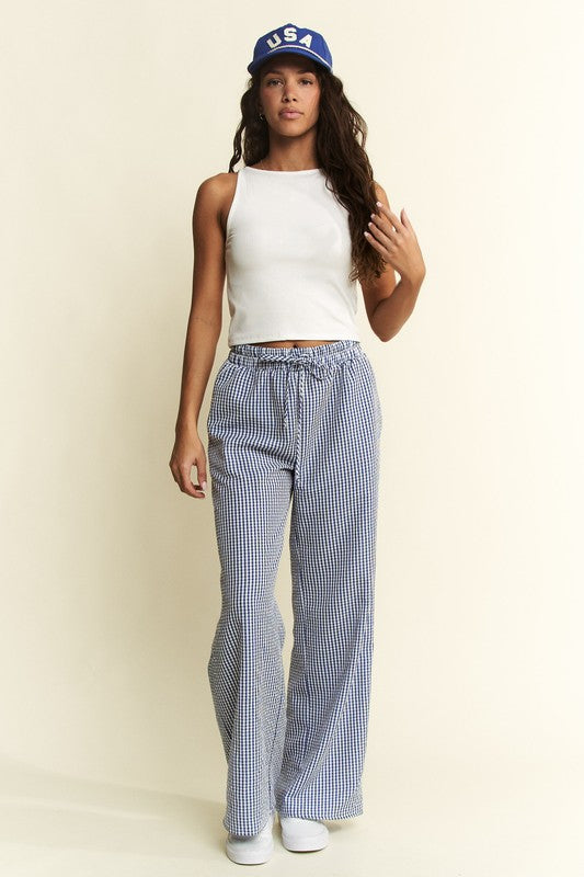 Blue Gingham Boxer Pants