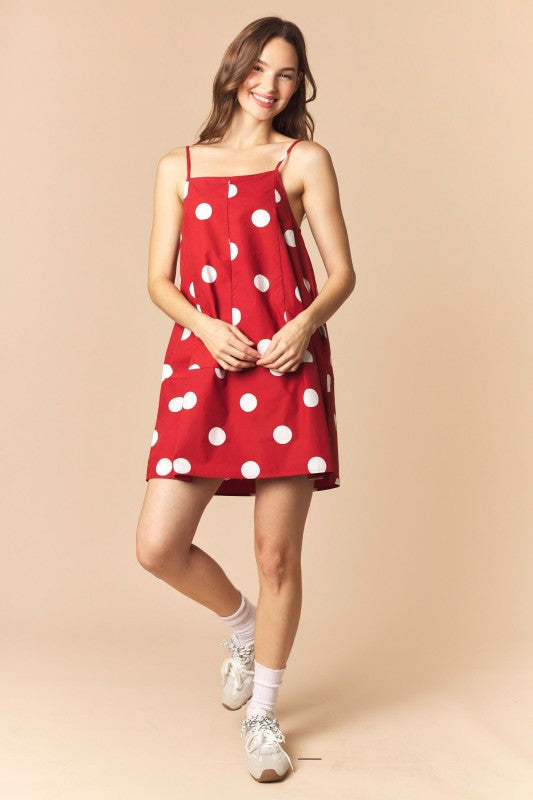 Crimson Polka Dot Barrel Mini Dress
