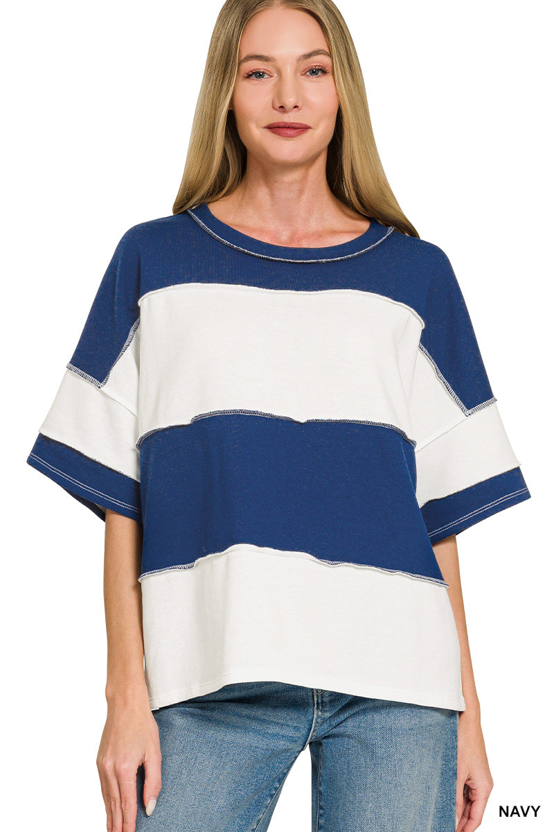 Exposed Seam Colorblock Top - Navy