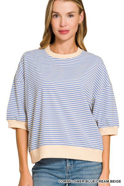 Blue & Cream Banded Top