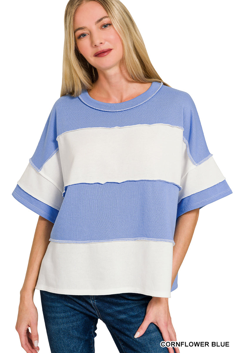Exposed Seam Colorblock Top - Blue