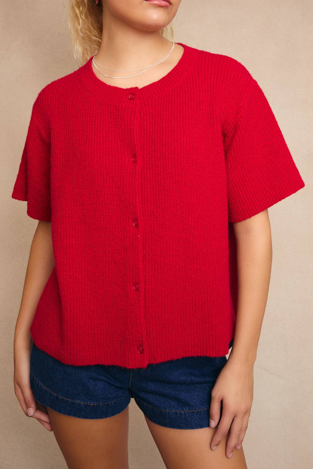 Red Button-Up Cardigan
