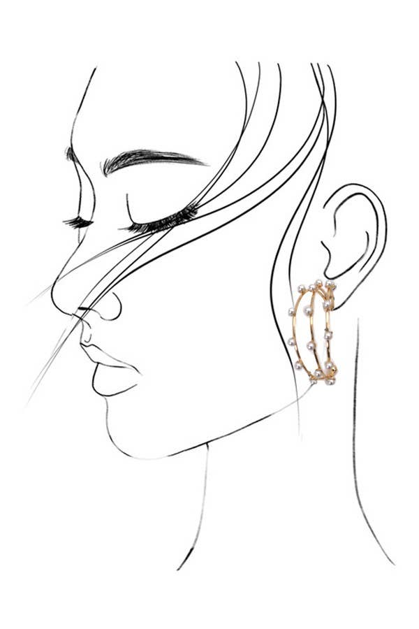 Triple Pearl Hoop Earrings