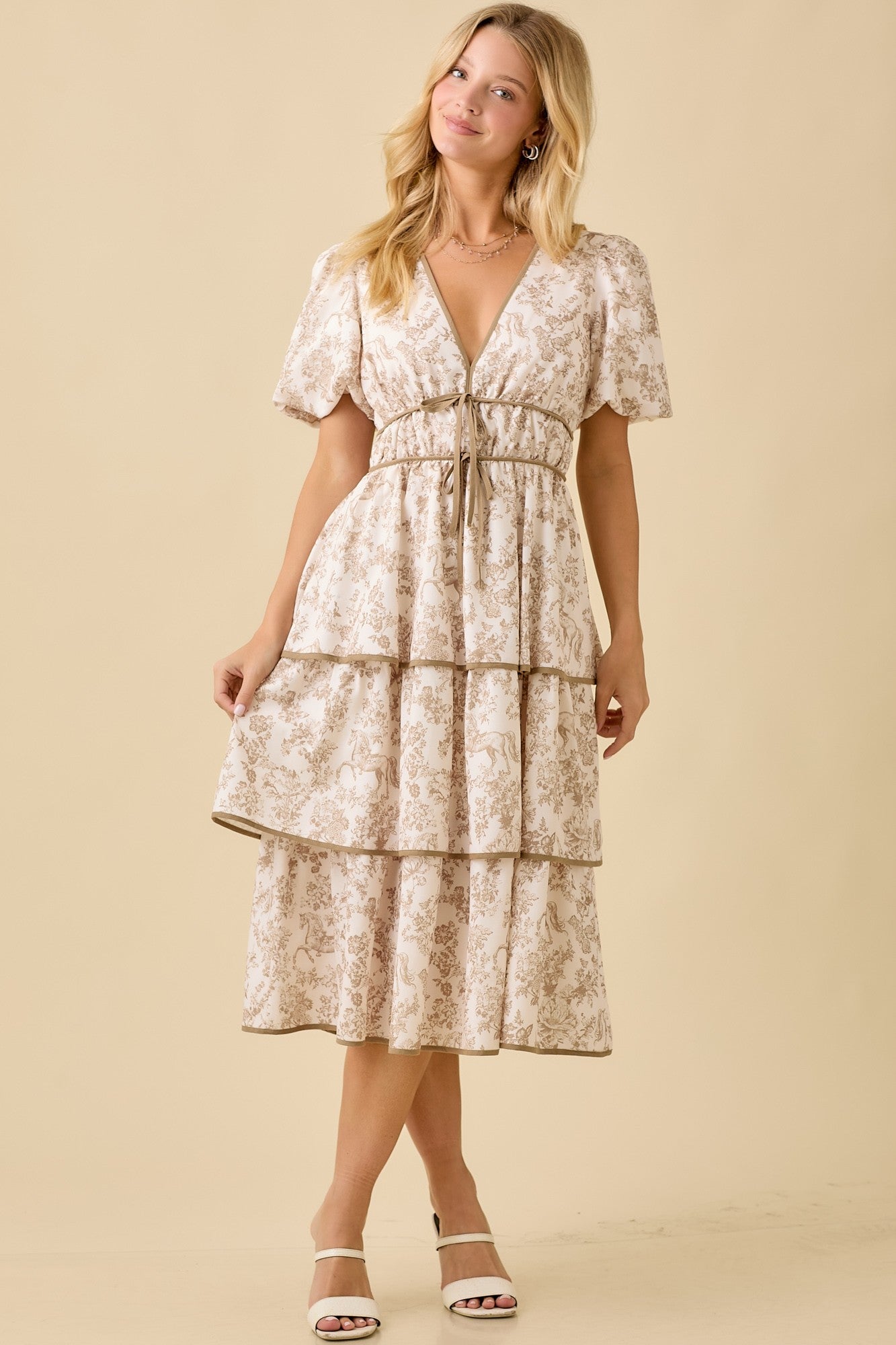 Taupe Tiered Midi Dress