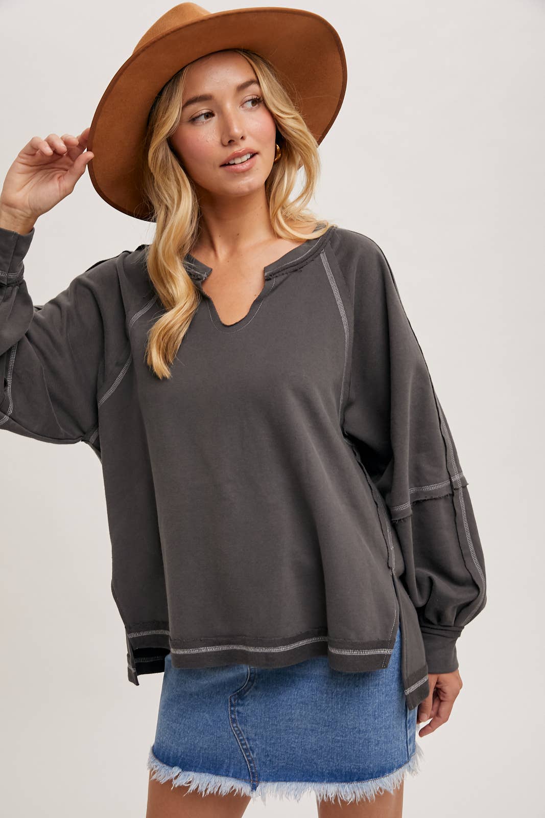Charcoal Stitch Knit Top