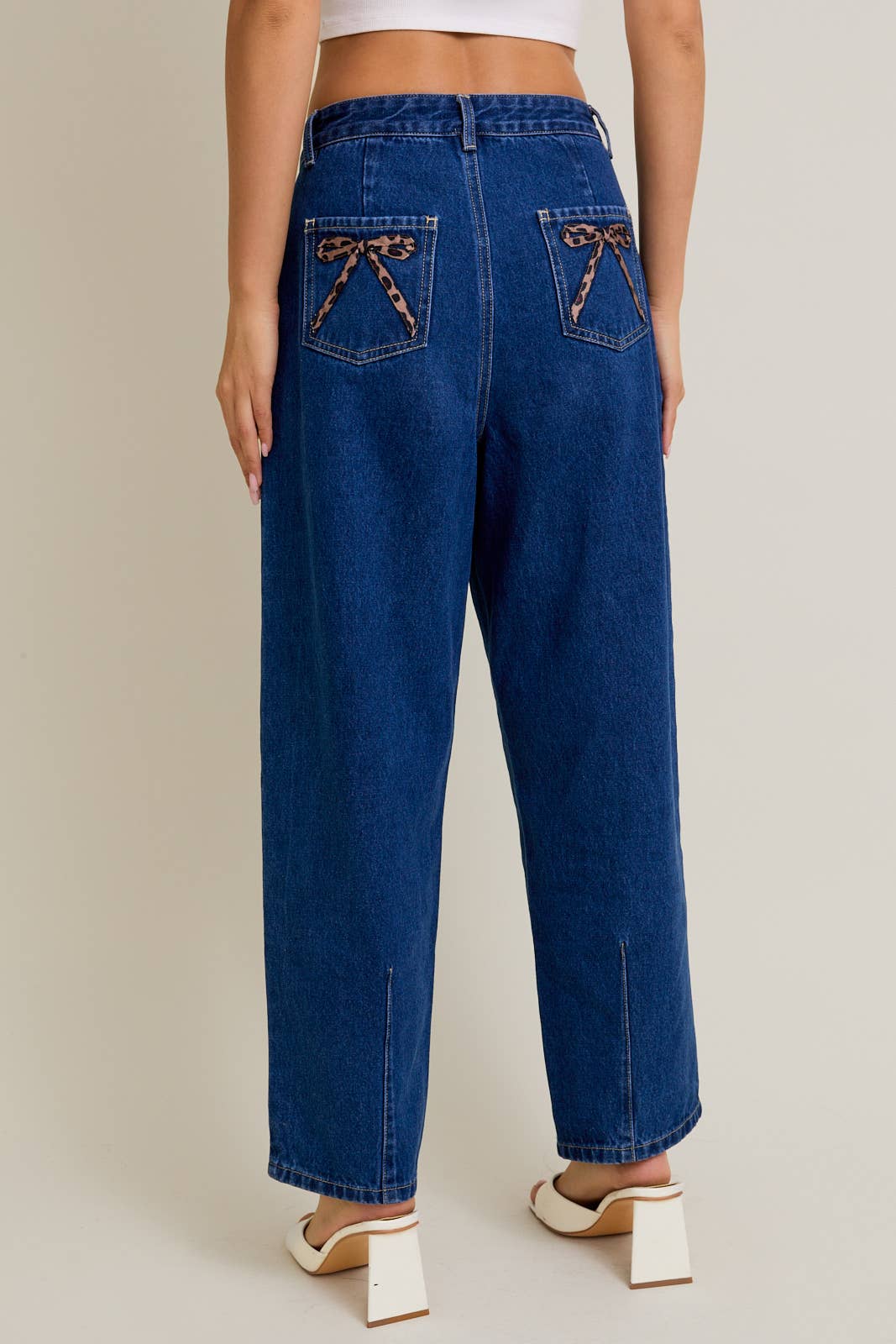 Leopard Bow Barrel Jeans