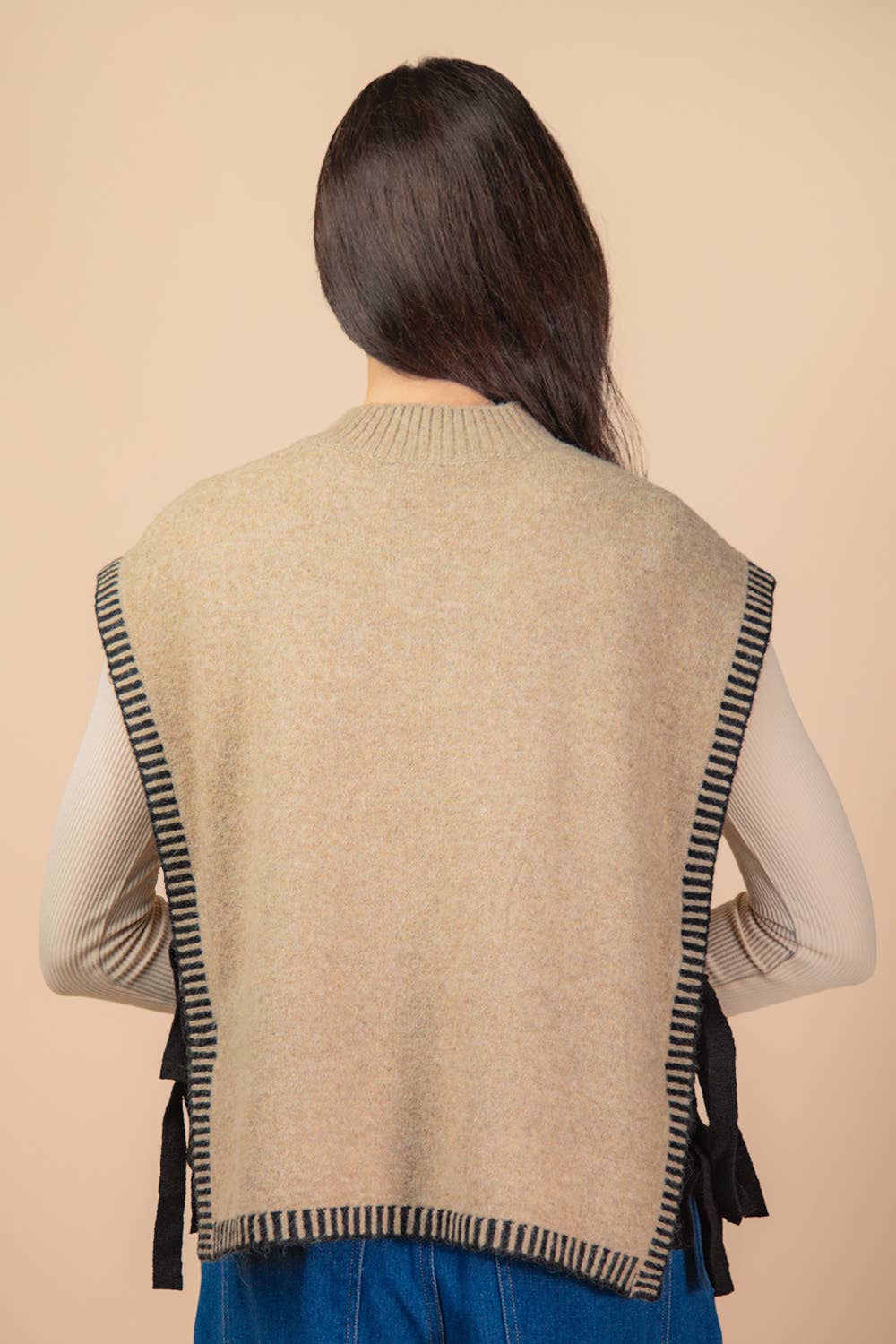 Side Tie Knit Sweater Vest - MOCHA