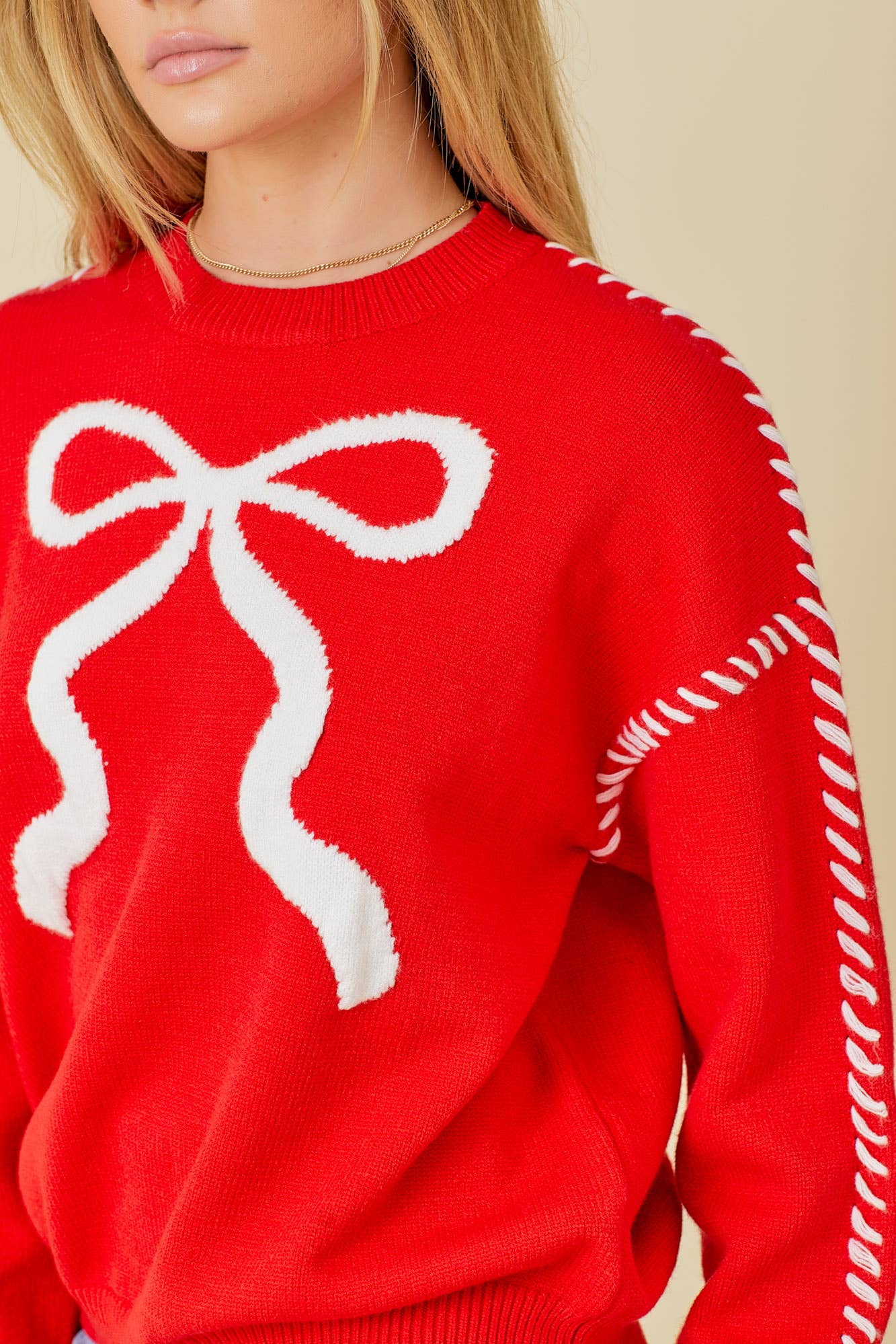 Red Ribbon Bow Knit Top