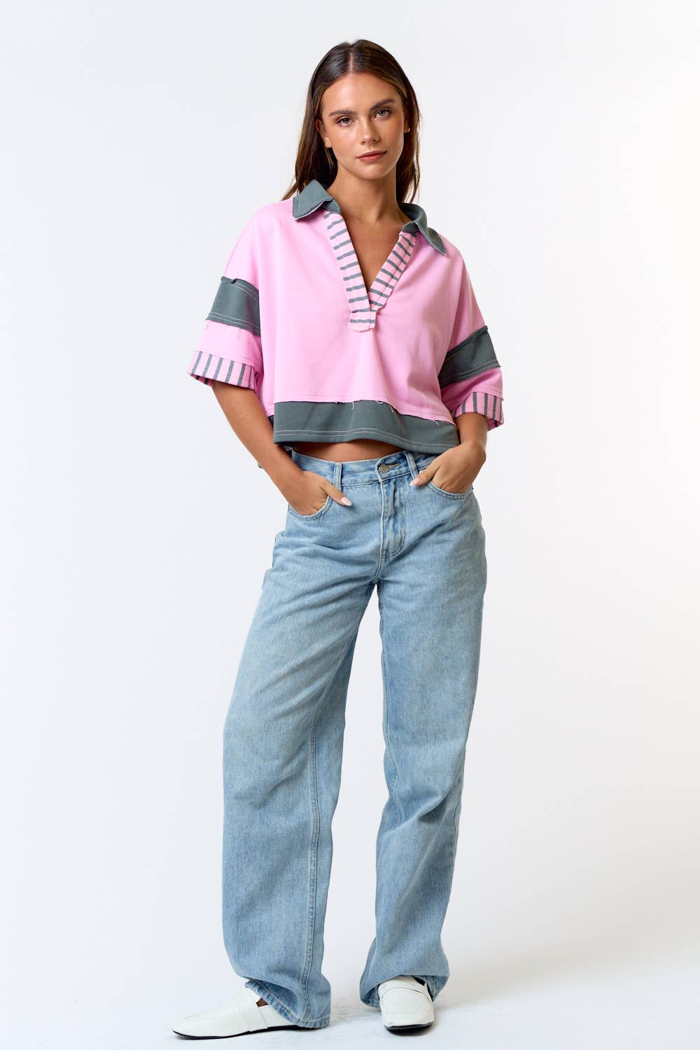 Bubblegum Pink Crop Polo Top