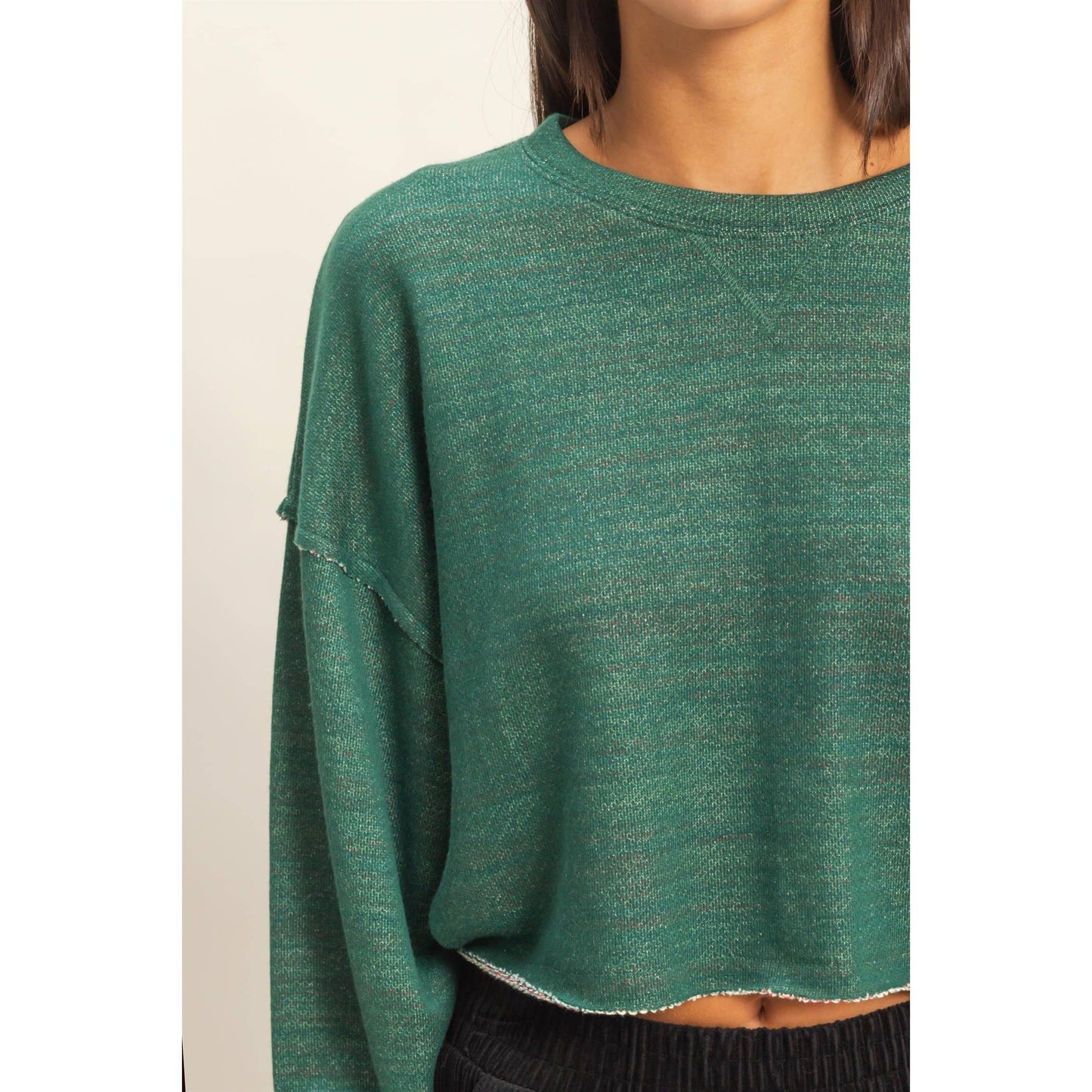 Green Raw Hem Cropped Top