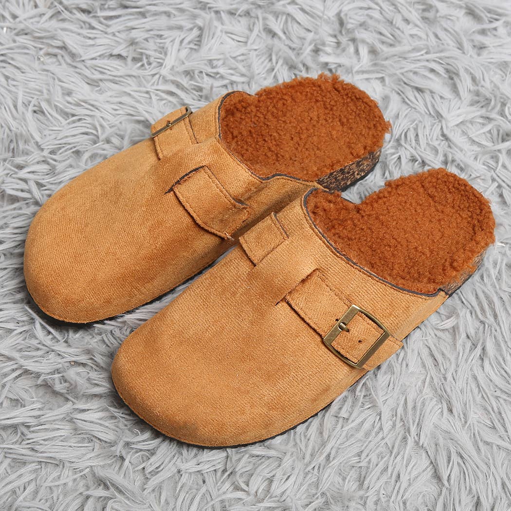 Suede Buckle Mule Slippers