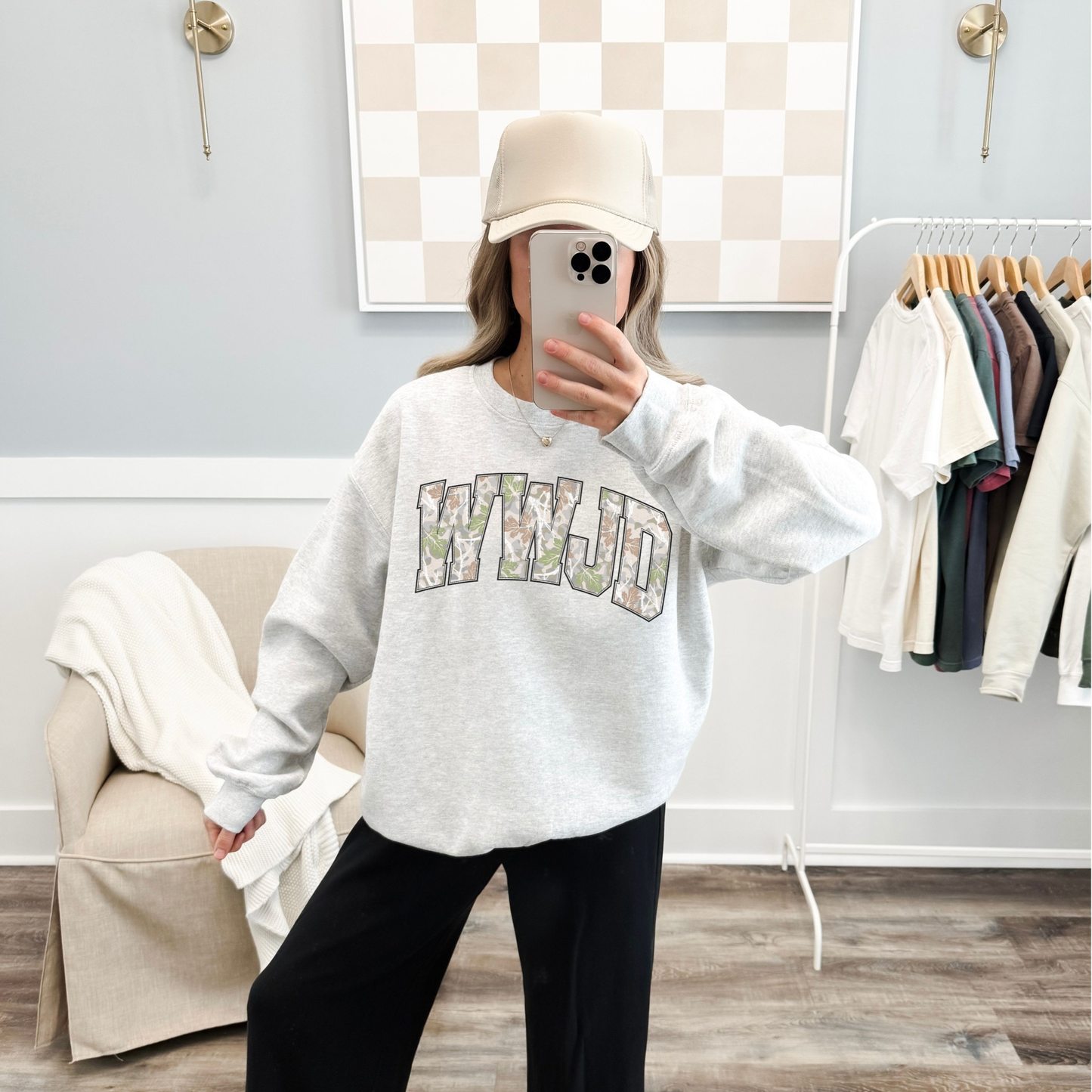 WWJD Camo Letter Sweatshirt