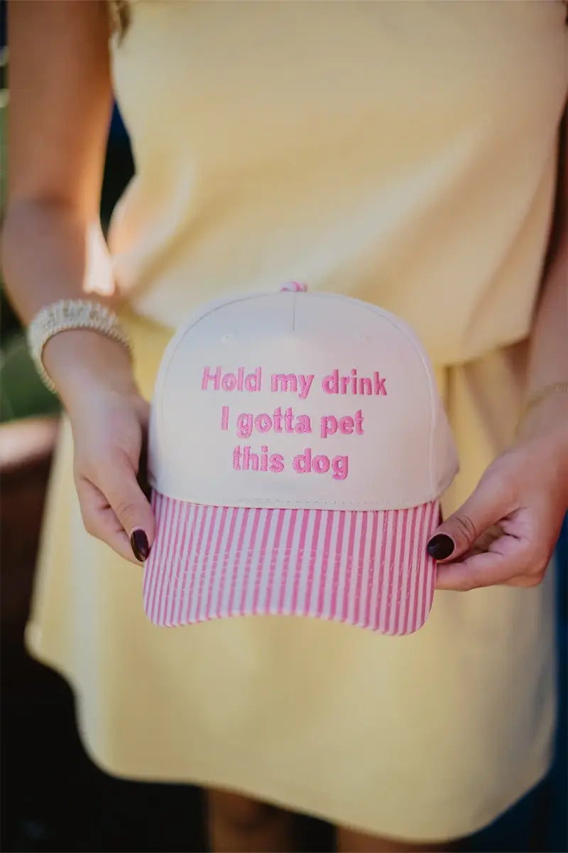 I Gotta Pet This Dog Hat - Pink & Stripe