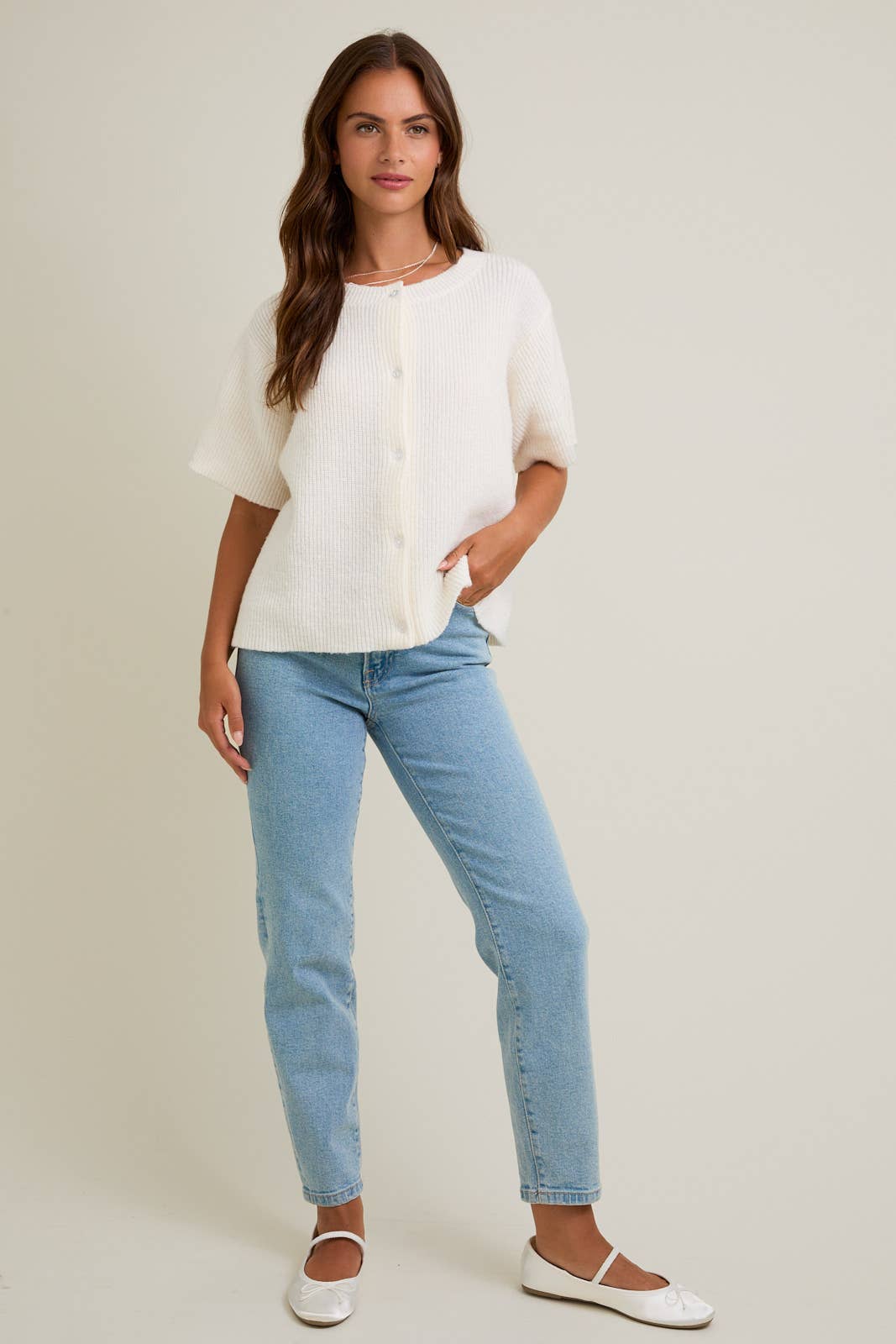 Cream Button-Up Cardigan