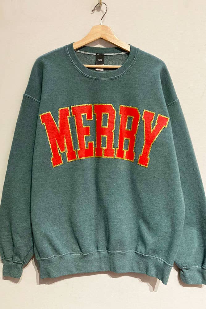 Glitter Merry Holiday Sweatshirt - GREEN