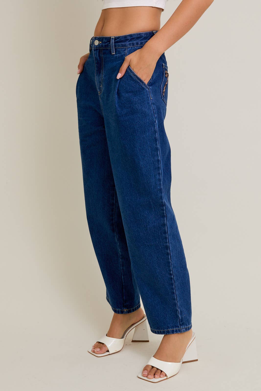 Leopard Bow Barrel Jeans