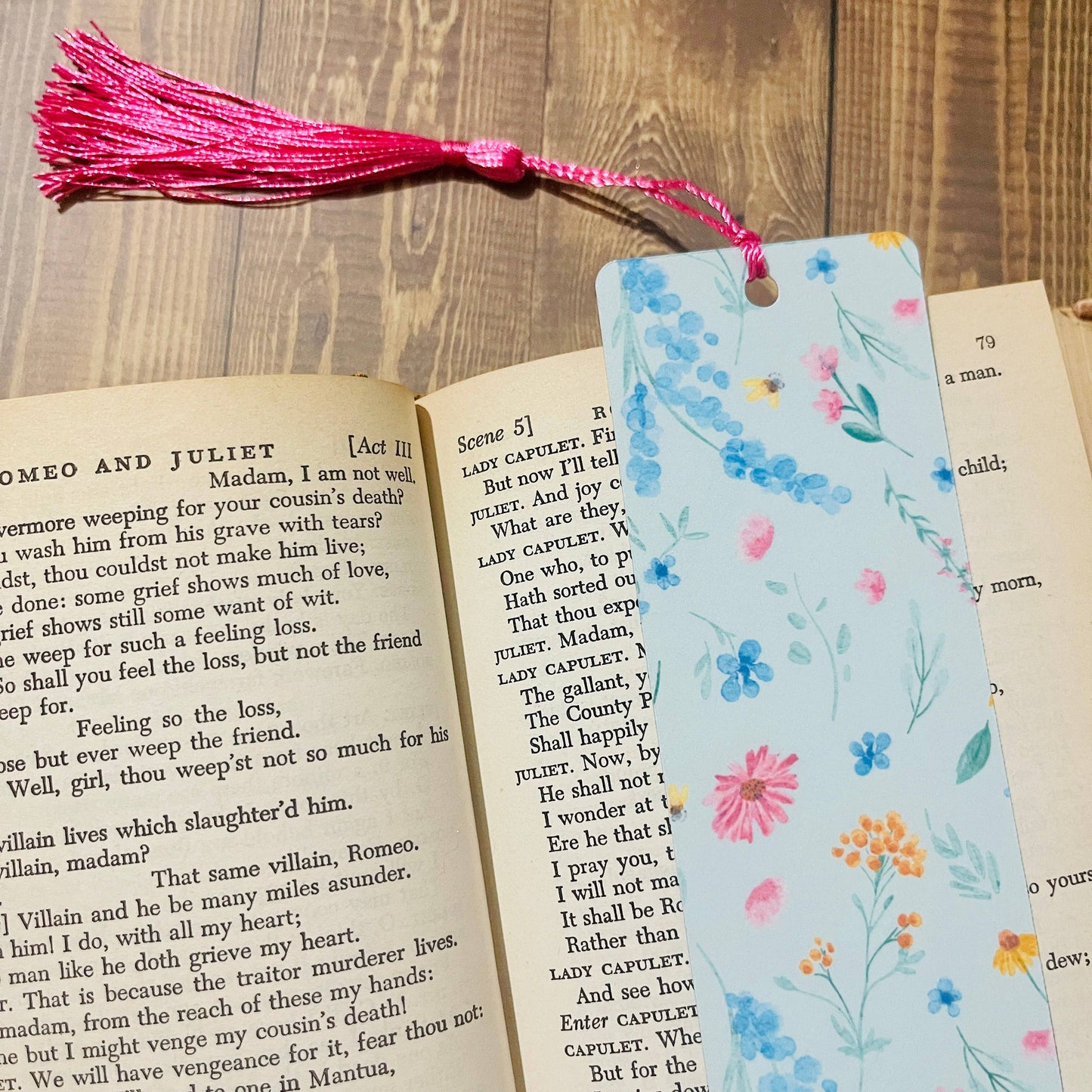Bookmark With Tassel Blue Watercolor Floral