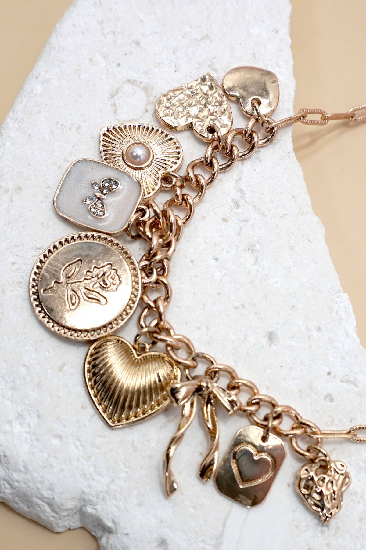 Cluster Heart & Bow Charm Necklace