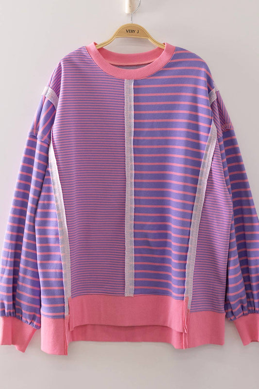 Striped Contrast Sweatshirt - LAVENDER