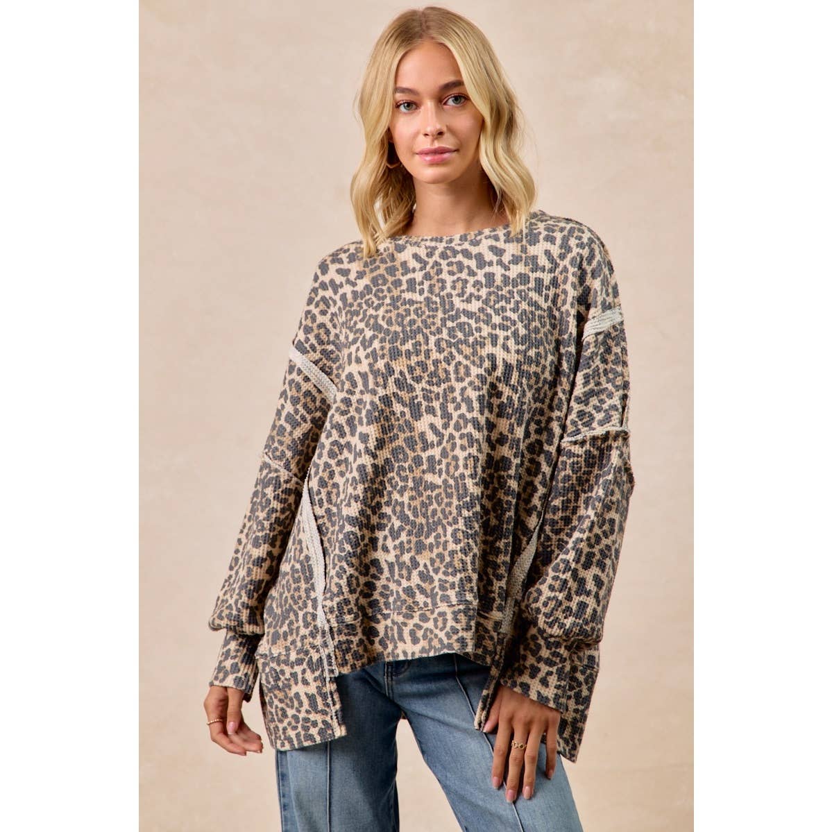Leopard Waffle Knit Sweatshirt