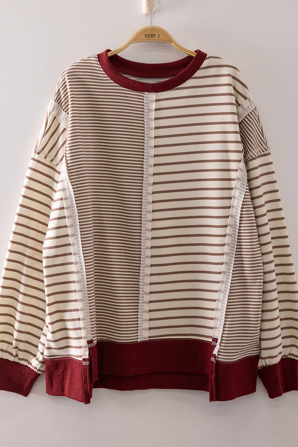 Striped Contrast Sweatshirt - MOCHA