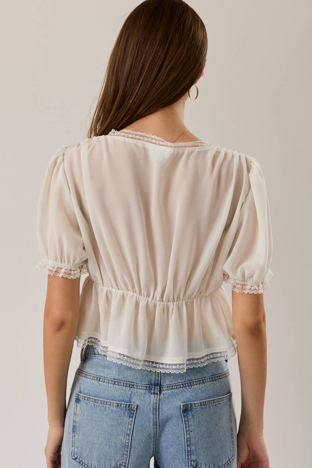Lace Trim Chiffon Top