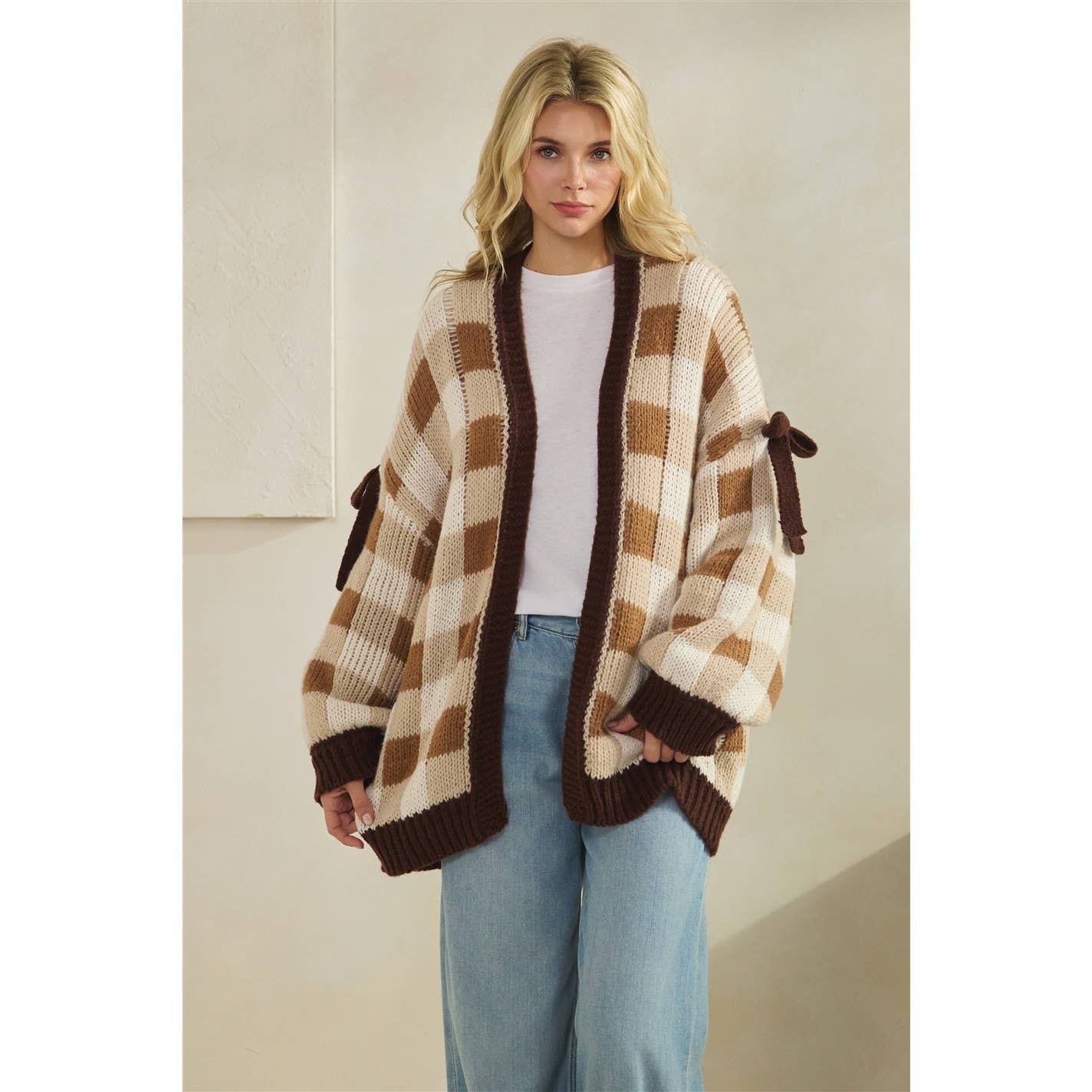 Mocha Checkered Cardigan