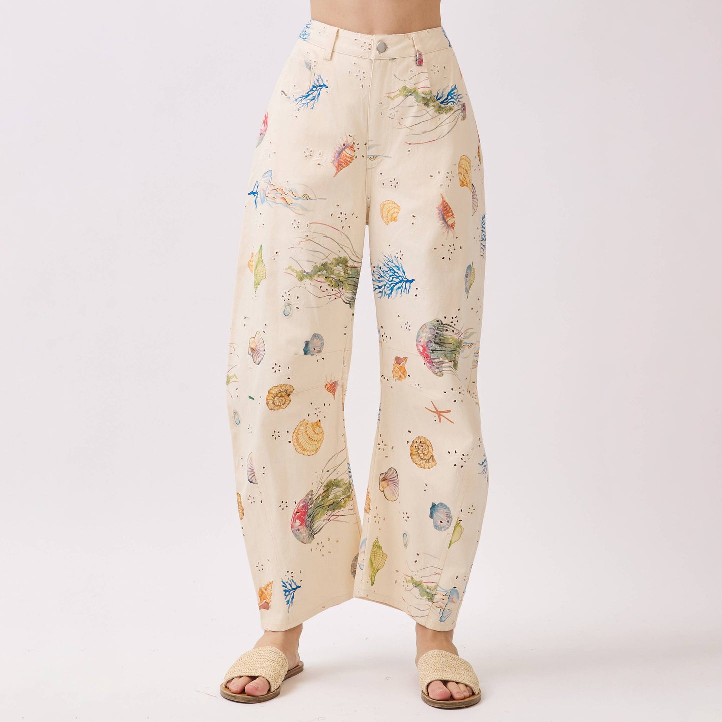 Seaside Print Barrel Pants