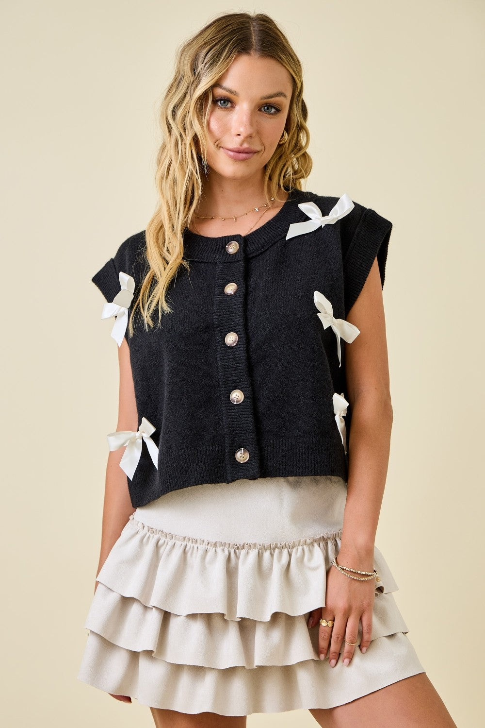 Ribbon Bow Button Vest
