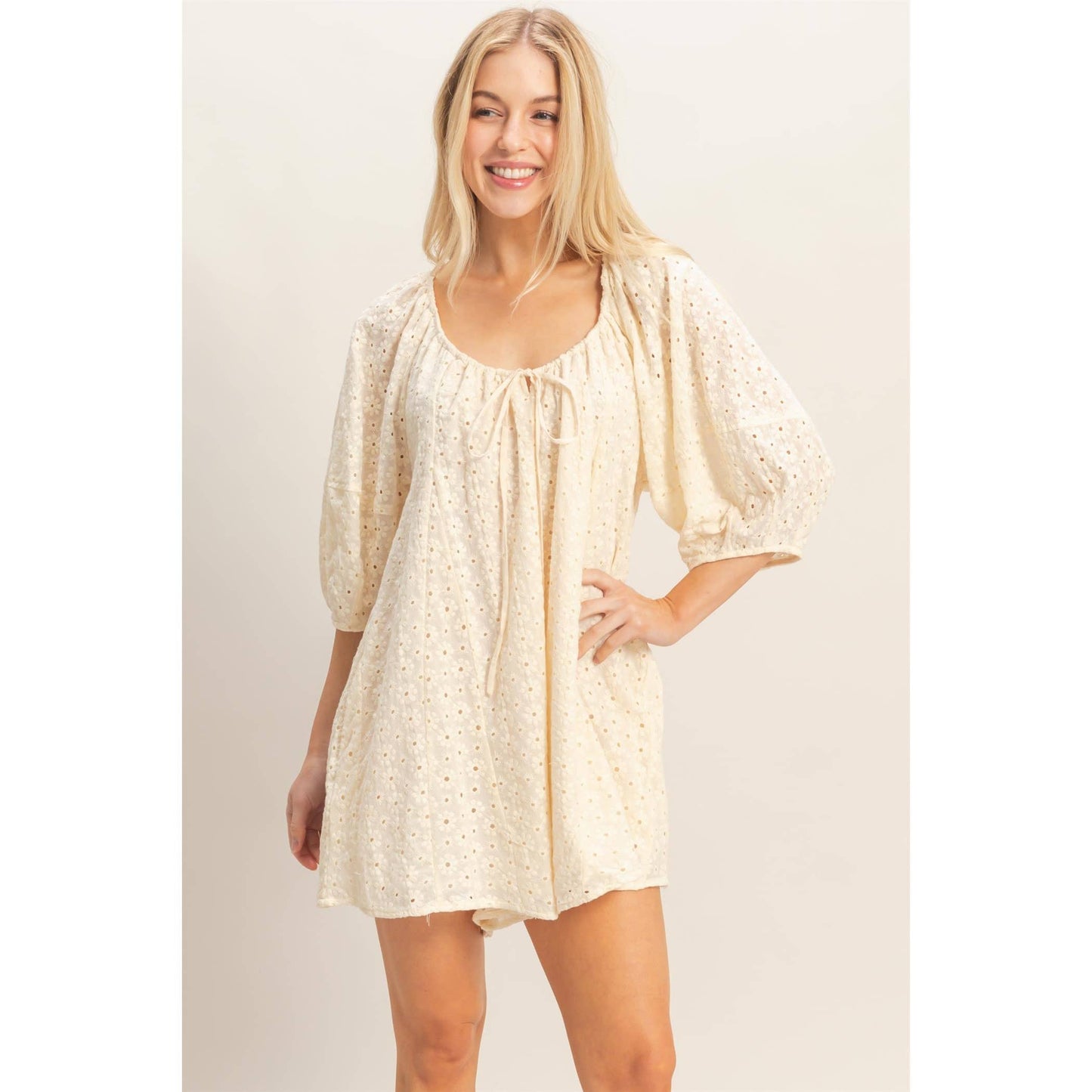 Cream Eyelet Babydoll Romper