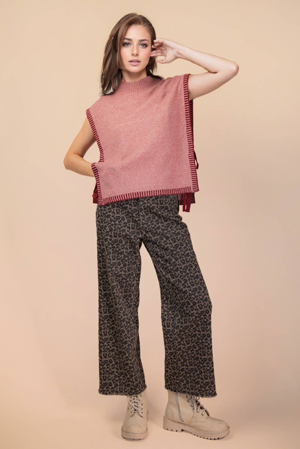 Side-Tie Sweater Vest Top - BLUSH