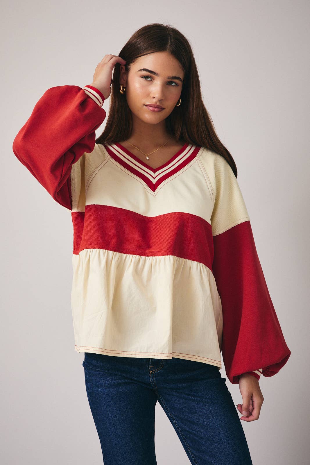 Crimson & Cream Babydoll Top